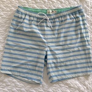 Men’s Bonobos Riviera Blue Striped Swim Trunks Drawstring Size 2XL XXL